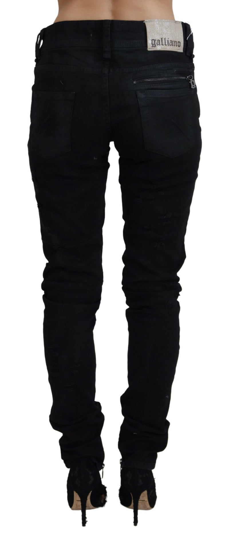 Chic Mid Waist Firiled Black Jeans