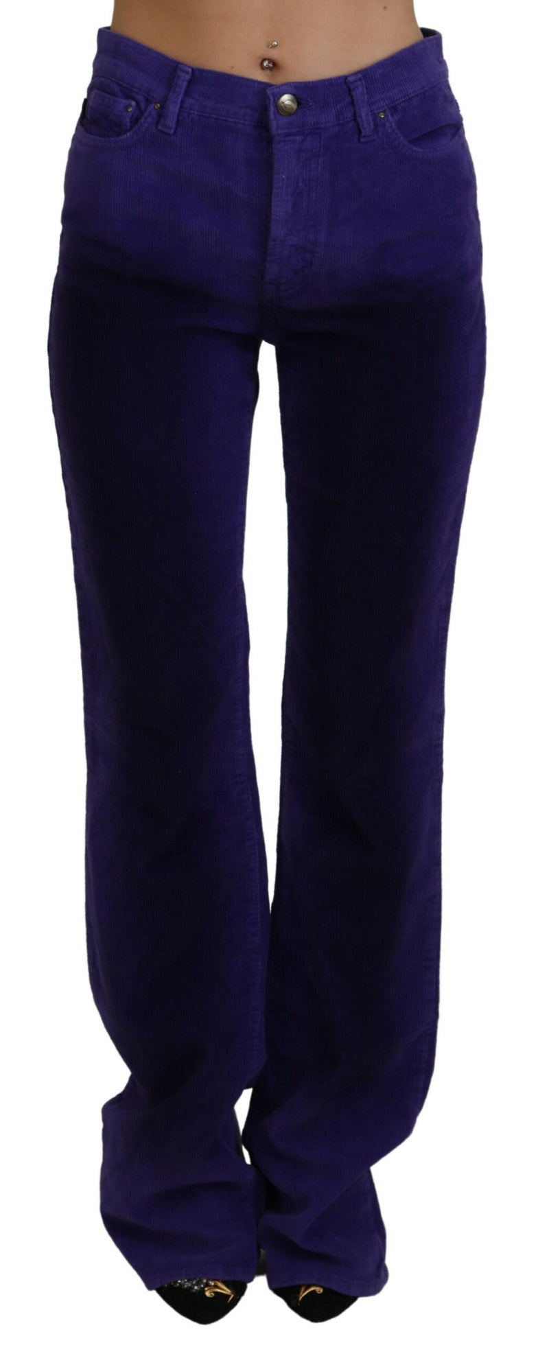 Élégant pantalon en rideau en velours côtelé violet