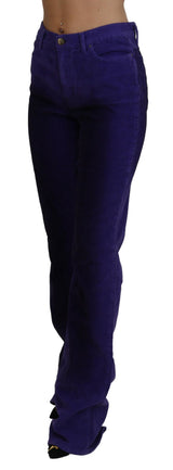 Élégant pantalon en rideau en velours côtelé violet