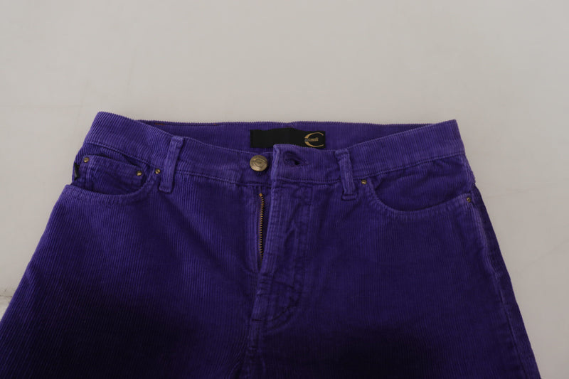 Élégant pantalon en rideau en velours côtelé violet