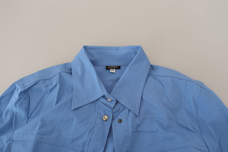 Elegante polo a maniche lunghe in cotone blu