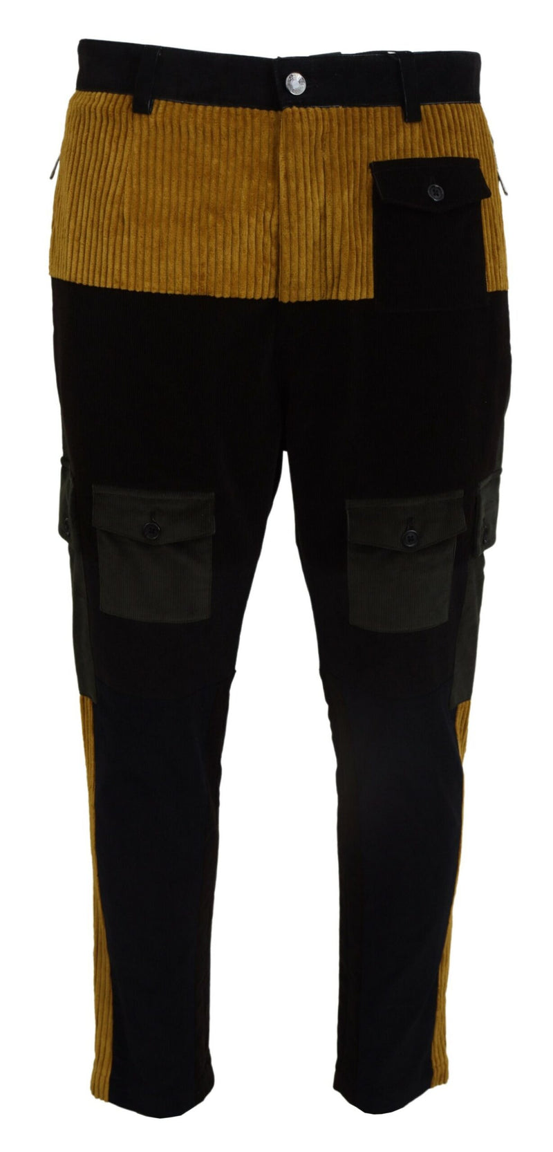 Pantalon élégant noir effilé avec accent jaune