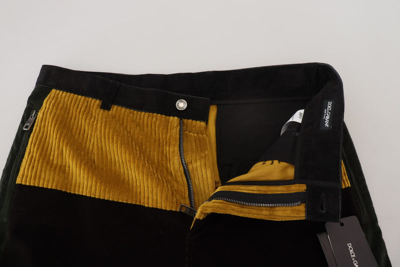 Pantalon élégant noir effilé avec accent jaune