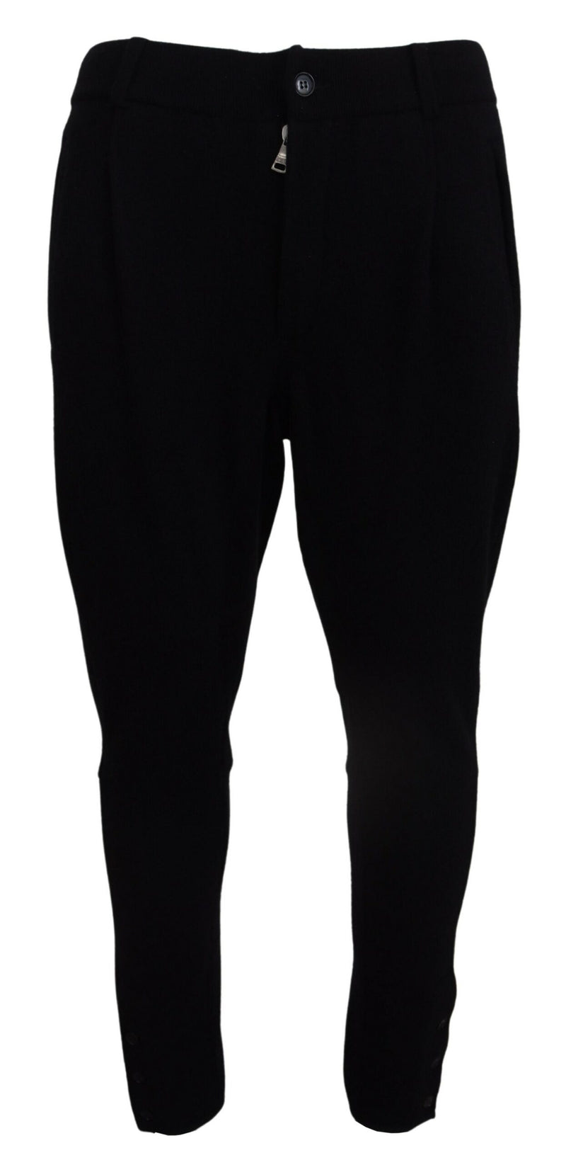 Elegant Black Tapered Wool Trousers