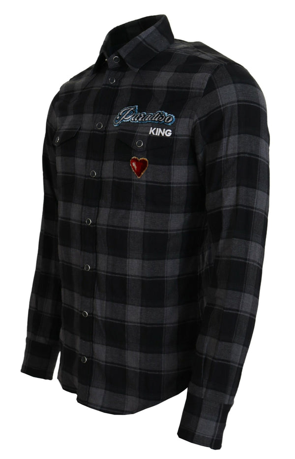 Elegante camisa de botones negros y grises