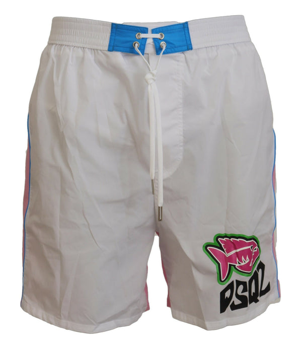 Shorts de natation à imprimé blanc et rose chic