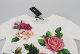 Elegante camiseta de algodón con estampado de rosas multicolor