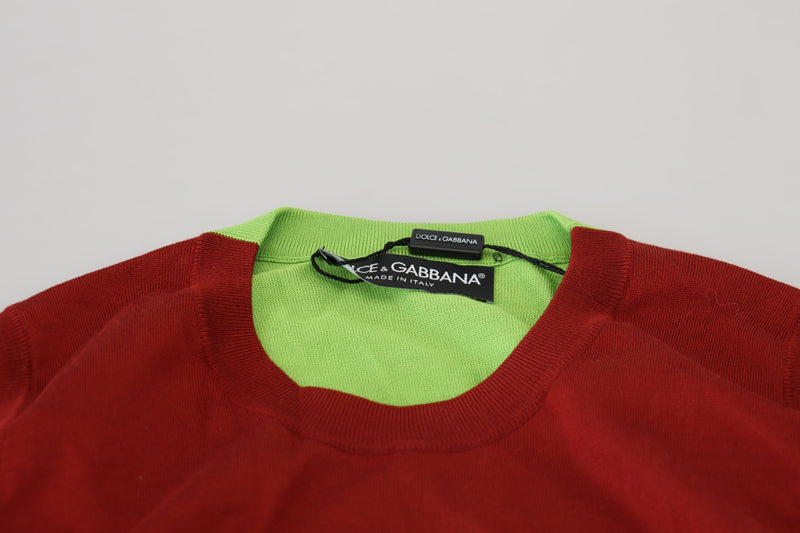 Elegante top informal de seda rojo verde