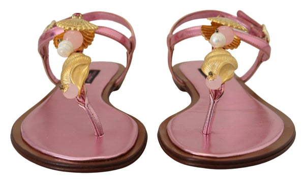 Sandales en cuir rose chic avec des embellissements exquis