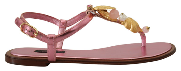 Sandalias de cuero rosado elegantes con adornos exquisitos