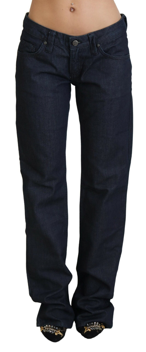 Jeans de corte recto de cintura baja y azul oscuro elegantes