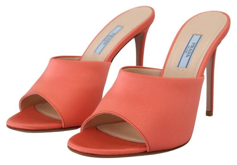 Elegant Coral Leather Heels Sandals