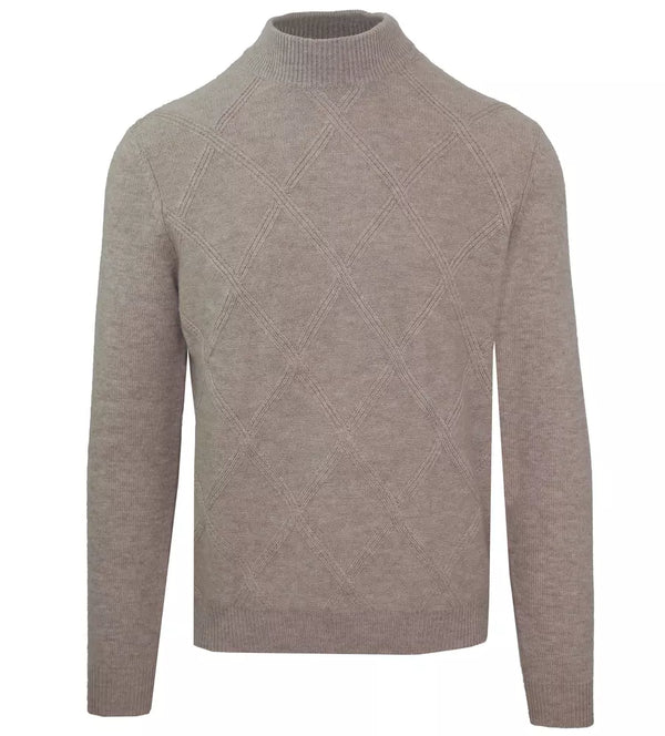 Beige Wool Men Turtleneck Sweater