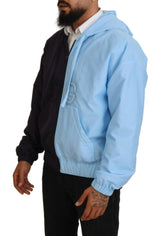 Elegant Hooded Blue Jacket - Full Zipper Closure