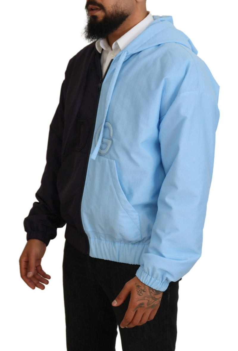 Elegant Hooded Blue Jacket - Full Zipper Closure