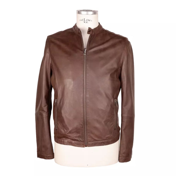 Elegante braune Lederjacke mit Snapkrebs