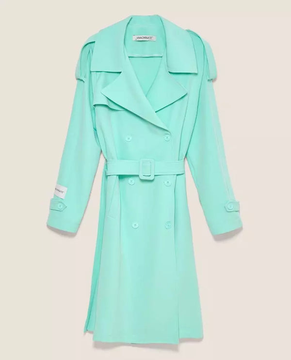 Elegant Light Blue Double-Breasted Trench Coat