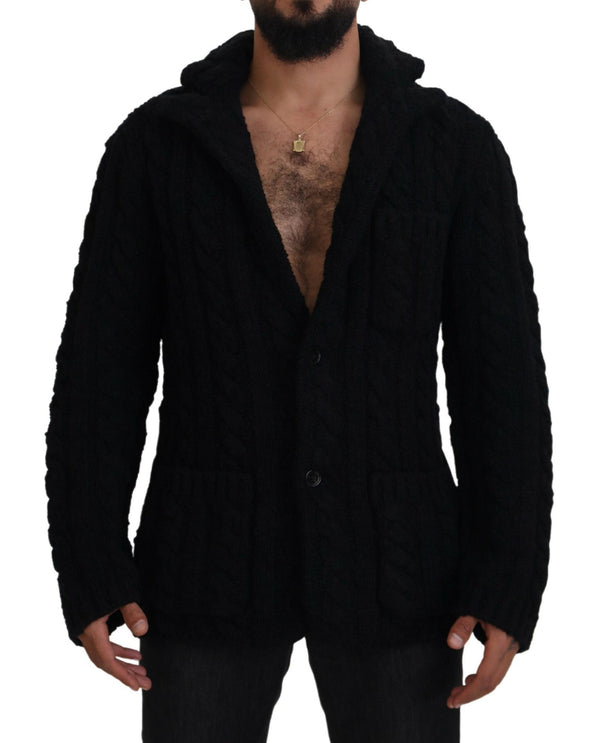 Elegante maglione di cardigan in lana-calabrone nera