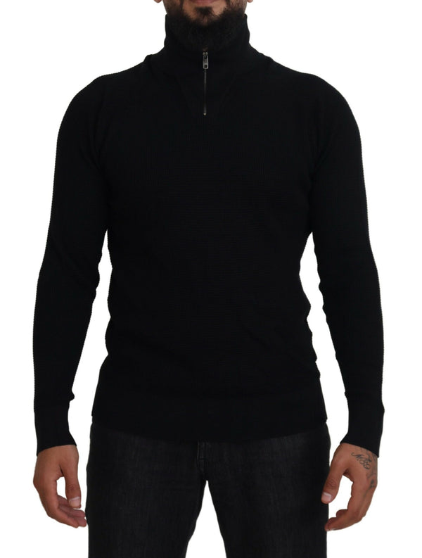 Eleganter Seidenmischung schwarzer Pullover -Pullover