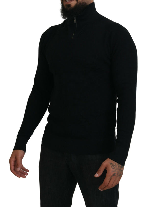 Eleganter Seidenmischung schwarzer Pullover -Pullover