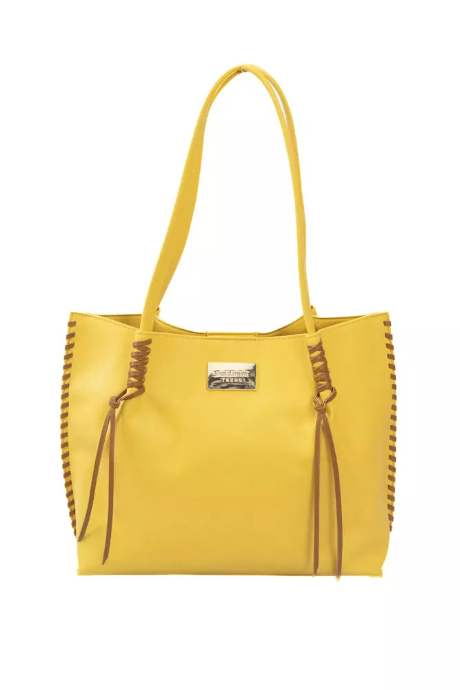 Bolso amarillo elegante con acentos dorados