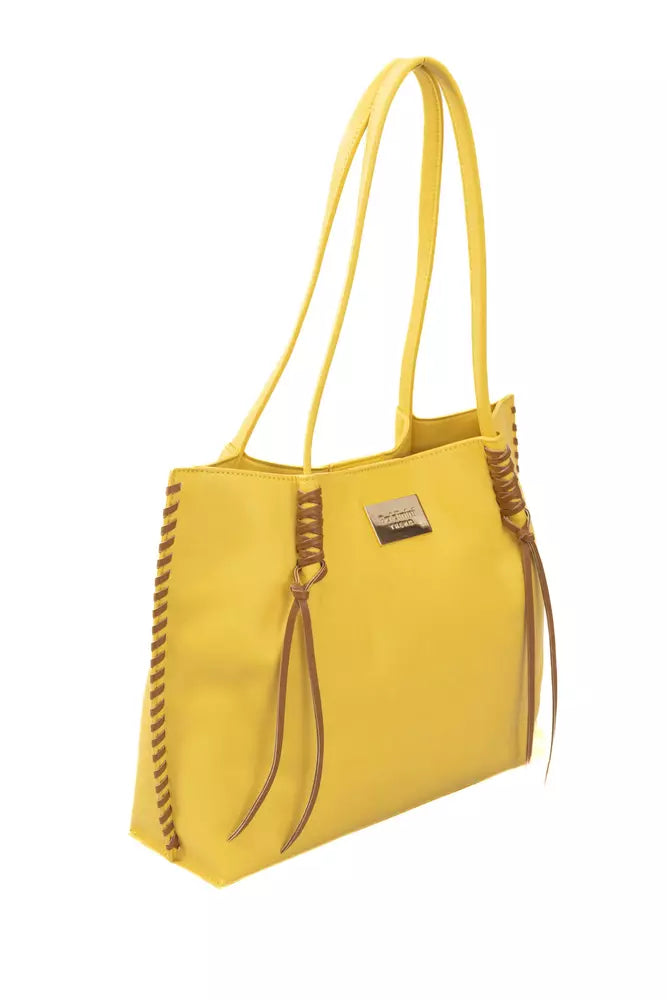 Bolso amarillo elegante con acentos dorados