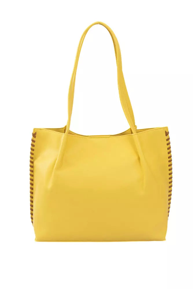 Bolso amarillo elegante con acentos dorados