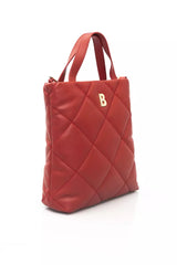 Elegante bolso de hombro de cuero rojo con acentos dorados