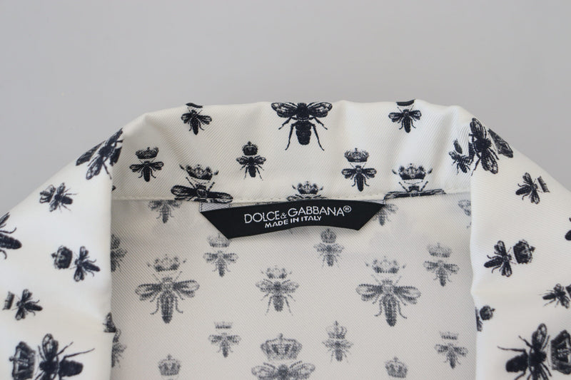 Elegant Silk Pajama Top with Crown Bee Print