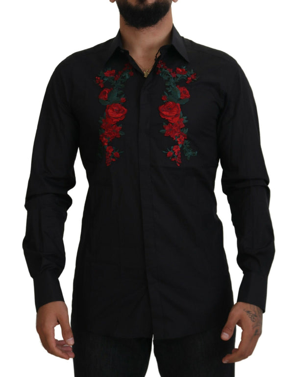 Elegante camicia di cotone ricamata floreale