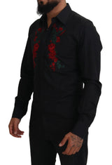 Elegante camisa de algodón bordado floral