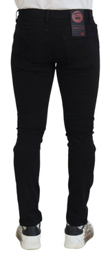 Schlankes schwarz zerfetztes schlankes Fit -Denim