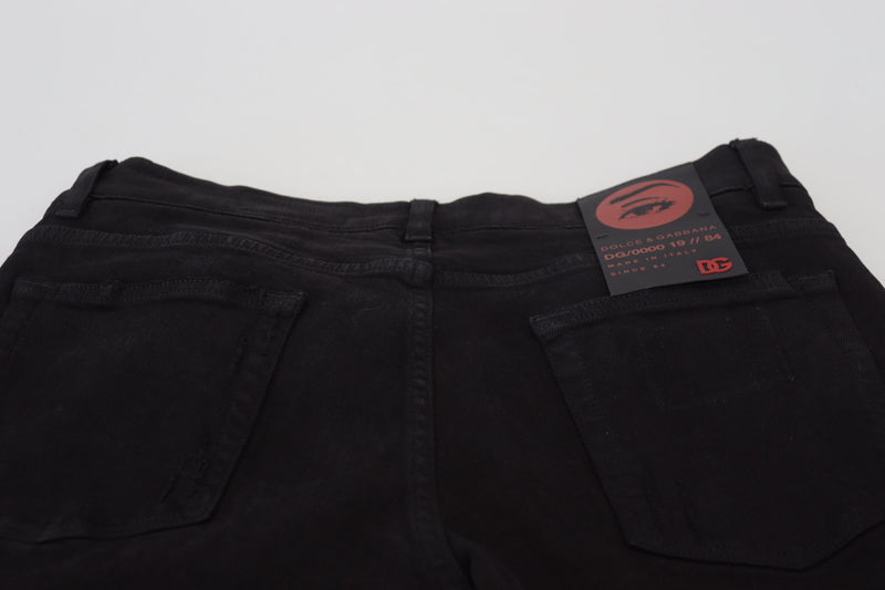 Schlankes schwarz zerfetztes schlankes Fit -Denim