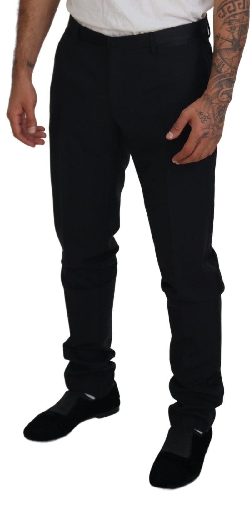 Elegantes pantalones de vestido negro de Virgin Wool Blend