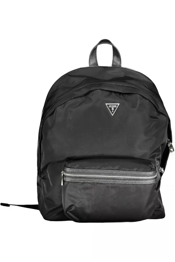 Schlanker schwarzer Nylon -Rucksack mit Laptop -Fach