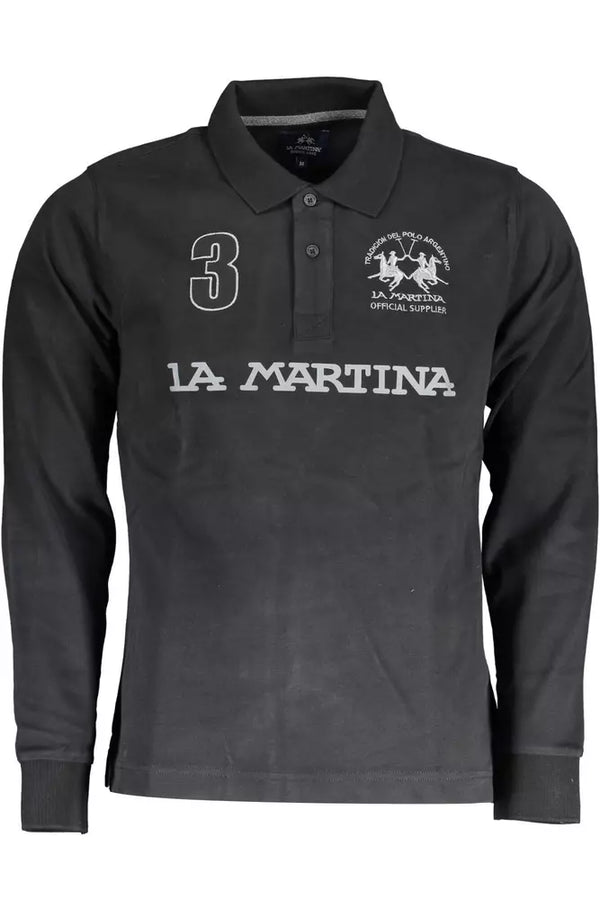 Elegante camisa de polo negro de manga larga