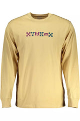 Beige Long Sleeve Baumwoll -T -Shirt mit Logodruck