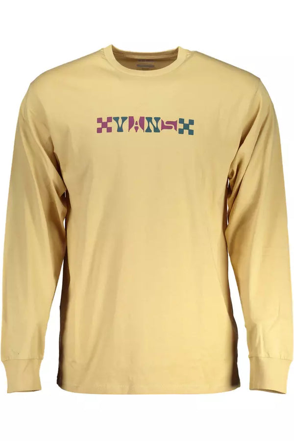 Beige Long Sleeve Cotton Tee with Logo Print