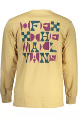 Beige Long Sleeve Baumwoll -T -Shirt mit Logodruck