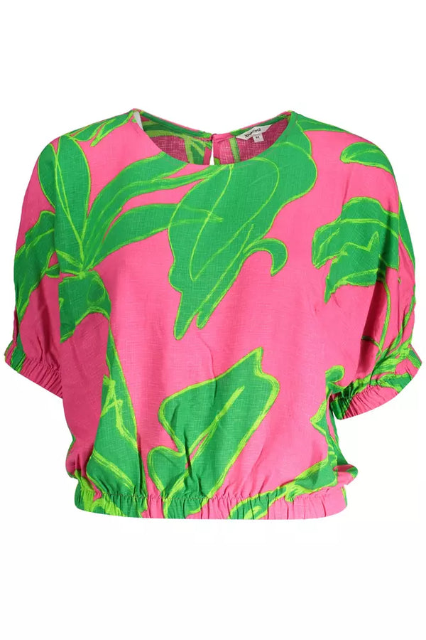 Blusa viscosa rosa elegante con detalles contrastantes