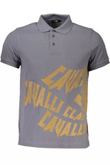 Sleek Gray Cotton Polo with Classic Print