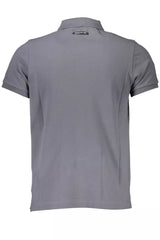 Sleek Gray Cotton Polo with Classic Print