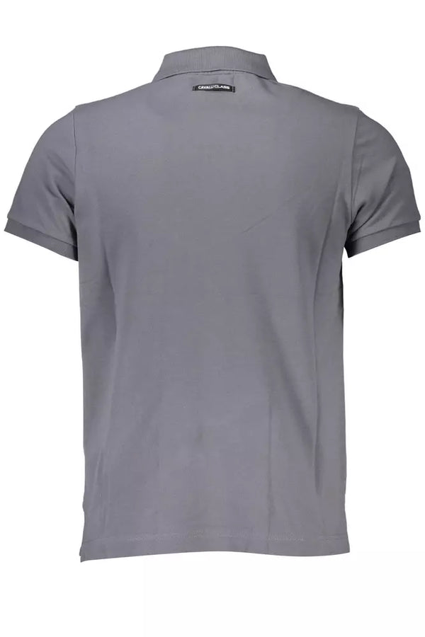 Sleek Gray Cotton Polo with Classic Print