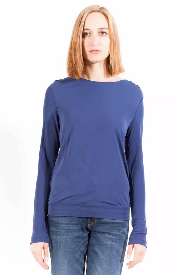 Elegant Blue Viscose T-shirt à manches longues