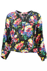 Top boutonné à col en V vibrant avec taille élastique