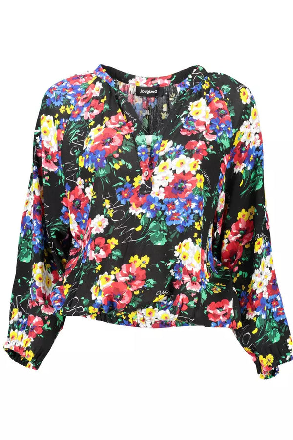 Top boutonné à col en V vibrant avec taille élastique