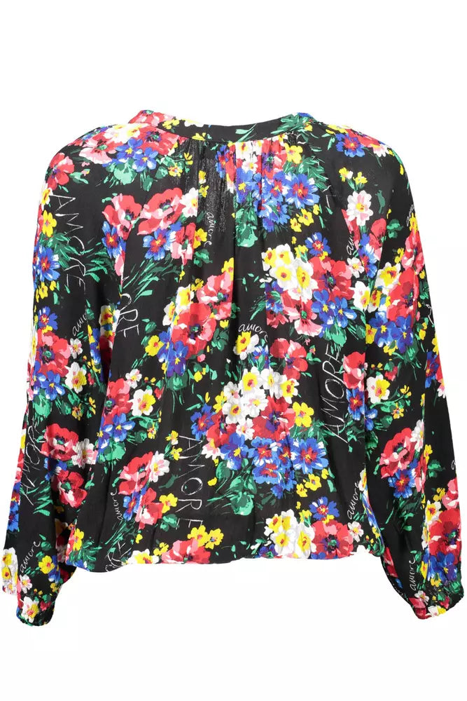 Top boutonné à col en V vibrant avec taille élastique