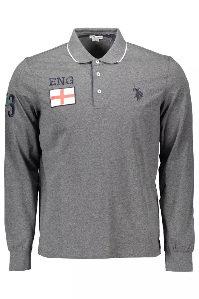 Elegant Gray Long-Sleeved Polo for Men