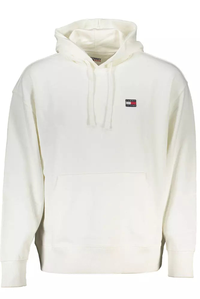 Sleek White Hooded Sweatshirt with Central Pocket