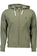 Chic Green Hooded Zip-Up Cotton Speatshirt